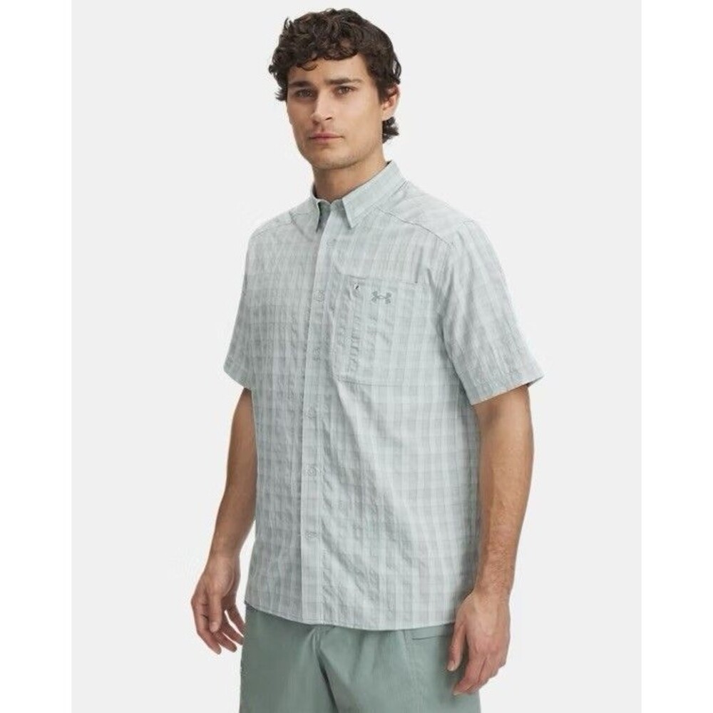 Under Armour Men’s UA Drift Tide 2.0 Plaid Hydro Green SS Pocket Shirt - 2XL